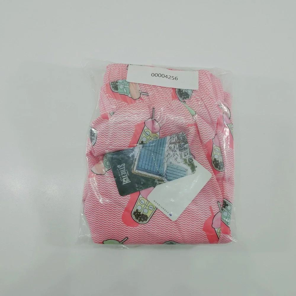 Mosmann Australia Mens XL Pink Boba Tea Print Swim Trunks Stretch Board‎ Shorts